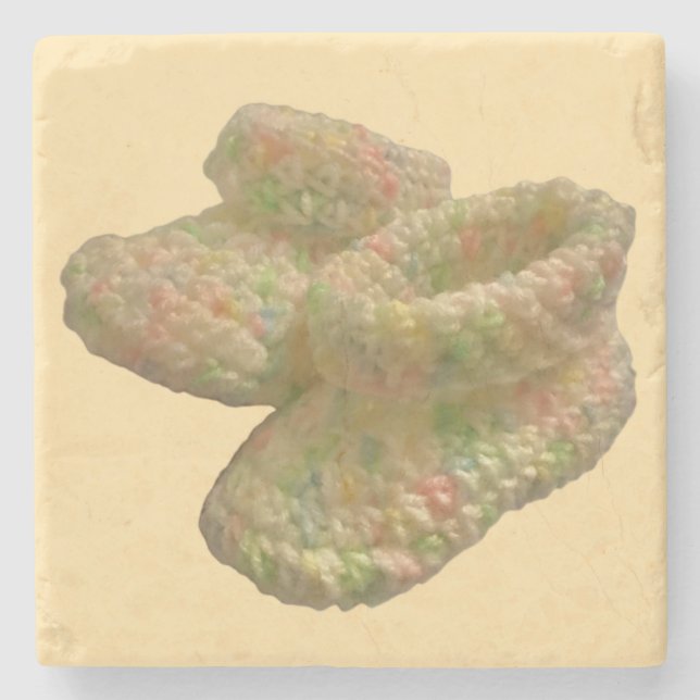 Crochet Baby Shoes Design Stone Coaster (Front)