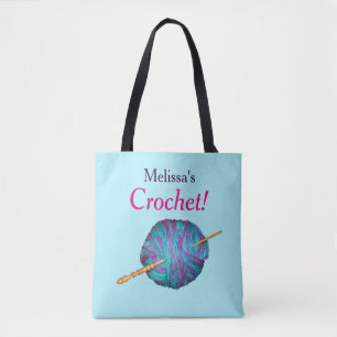 Crochet! Ball of yarn and crochet hook, your name. Tote Bag