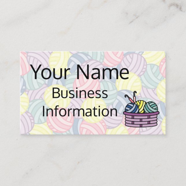 Crochet Balls of Yarn and Basket Business Card (Front)