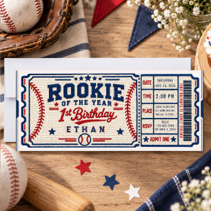 Crochet Baseball Ticket 1st Birthday baby boy Invitation