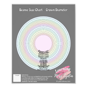 Crochet Beanie Size Chart For Educational Use Photo Print
