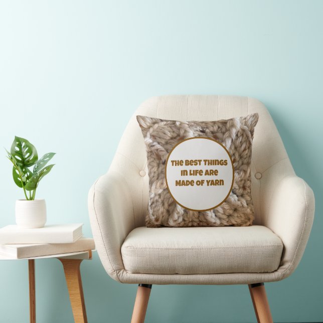 Crochet Beige Blue Crafter Knit Crafty Love Yarn Cushion (Chair)