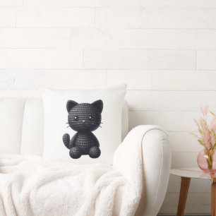 Crochet Black Kitten Cushion