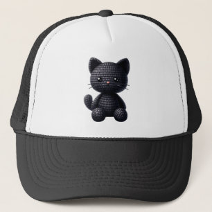 Crochet Black Kitten Trucker Hat