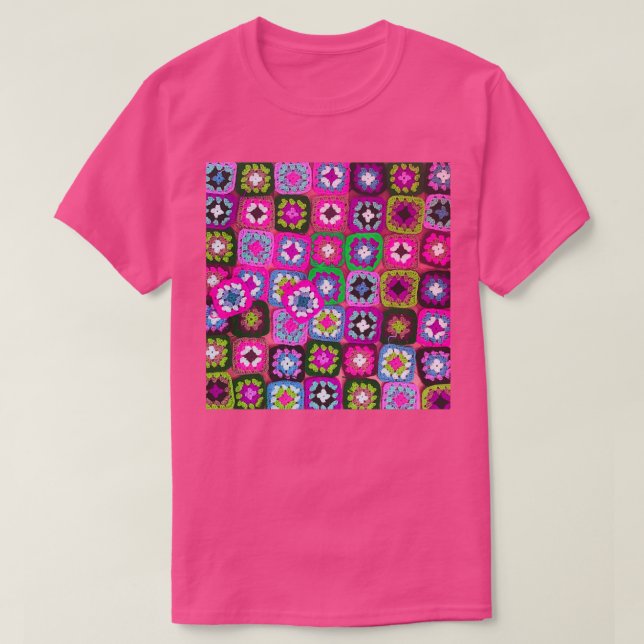 Crochet blanket granny square vintage Long  T-Shirt (Design Front)