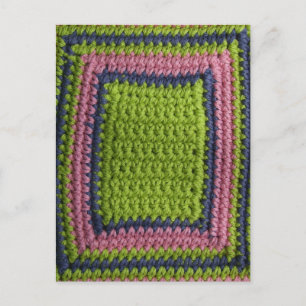 Crochet Blue, Green, Pink Postcard