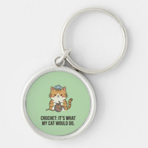 Crochet Blue Hat Yarn Ball Ginger Cat Design Key Ring