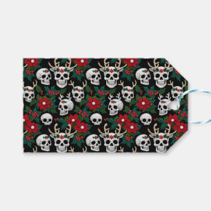 Crochet Christmas Skulls With Poinsettias Gift Tags