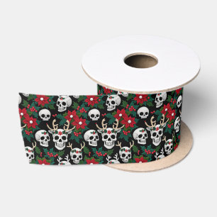 Crochet Christmas Skulls With Poinsettias Satin Ribbon