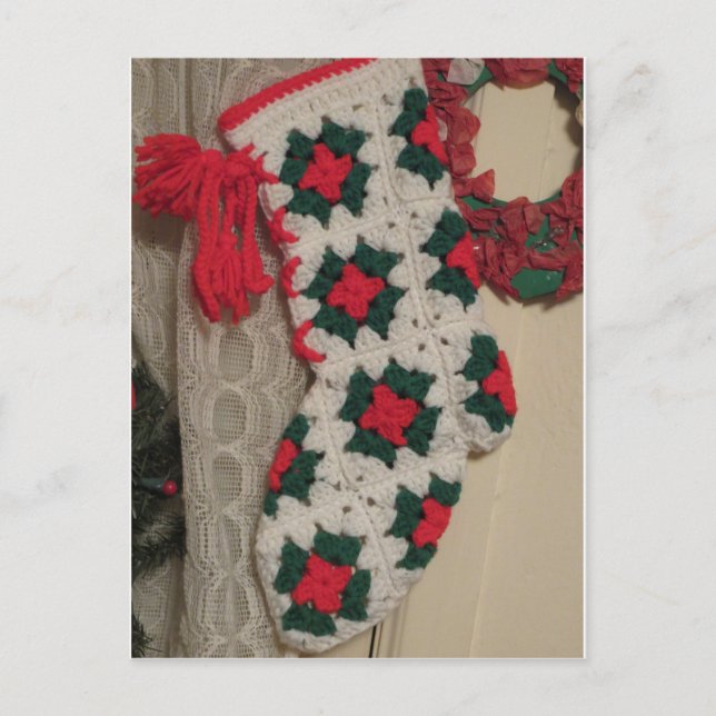 Crochet Christmas Stocking Holiday Postcard (Front)