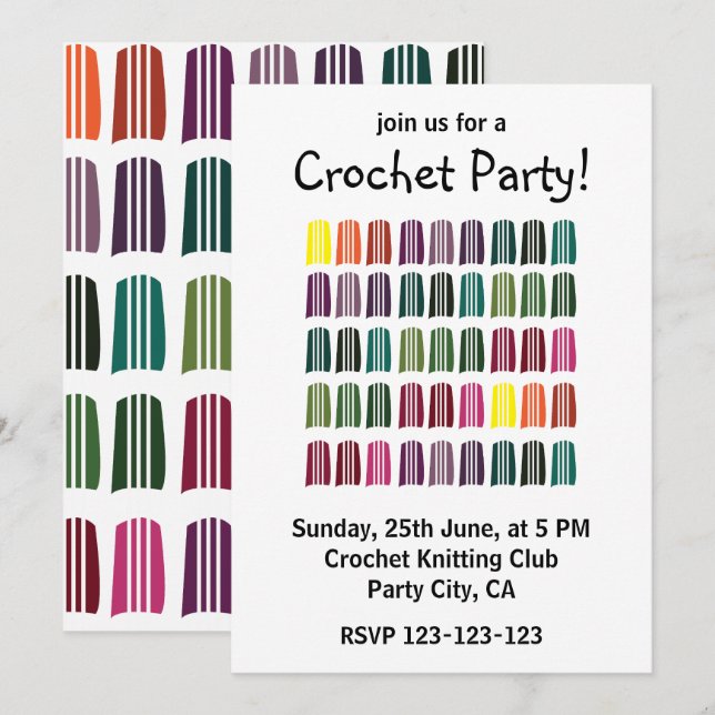 Crochet Colourful Knitting Yarn Crochet Party Invitation (Front/Back)