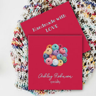 Crochet corlorful yarn handmade with love red square business card