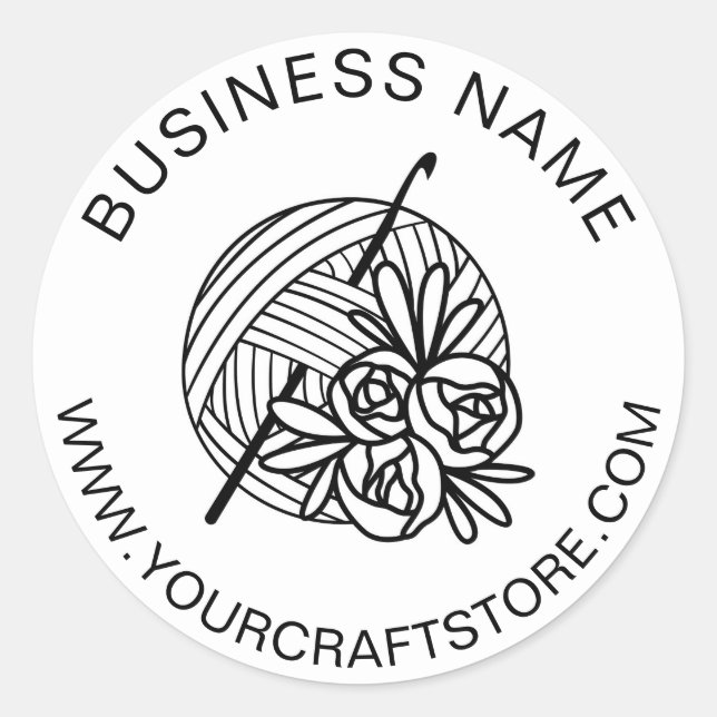 Crochet Crocheting Website Custom Business Name Classic Round Sticker (Front)