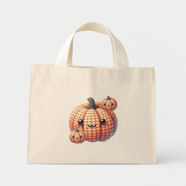 Crochet Cute Pumpkin Mini Tote Bag (Front)