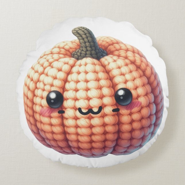 Crochet Cute Pumpkin Round Cushion (Front)