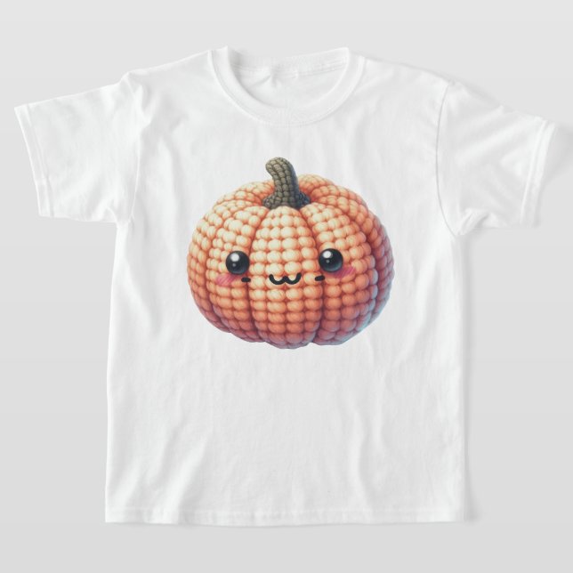 Crochet Cute Pumpkin T-Shirt (Laydown)