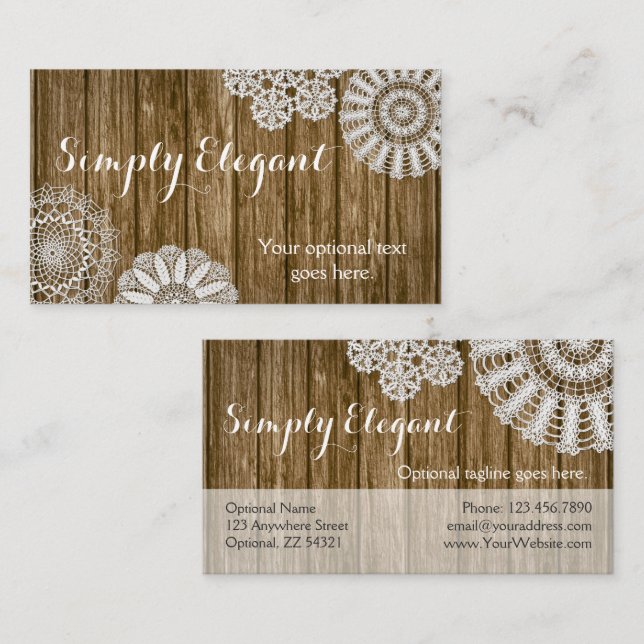 Crochet Doilies on Rustic Wood Country Farmhouse Business Card (Front/Back)