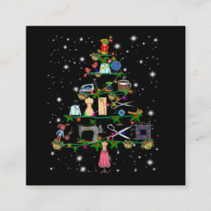 Crochet Equipments Christmas Tree Covered Lights Square Business Card
