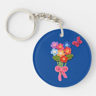 Crochet Flower Bouquet Print Keychain