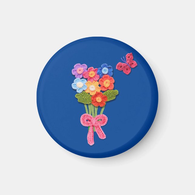 Crochet Flower Bouquet Print Keychain Magnet (Front)