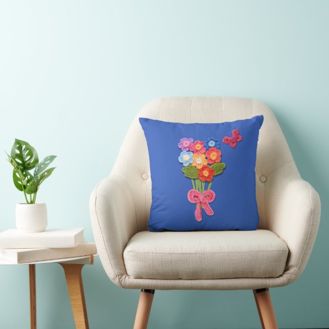 Crochet Flowers Butterfly and Bow  Cushion (Chair)