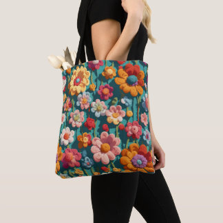 Crochet flowers tote bag
