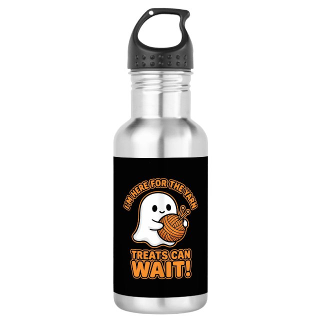 Crochet Ghost Yarn Halloween Design 532 Ml Water Bottle (Front)