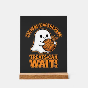 Crochet Ghost Yarn Halloween Design Acrylic Sign