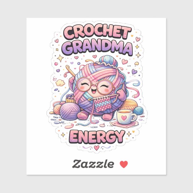 Crochet Grandma Energy Custom-Cut Vinyl Sticker (Sheet)