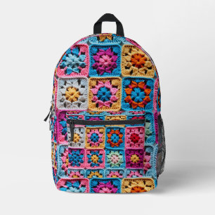 Crochet Granny Square Craft Printed Backpack
