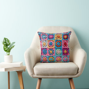 Crochet Granny Square Pattern Cushion