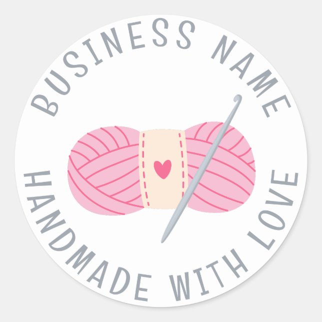 Crochet Handmade Custom Business Name Classic Round Sticker (Front)
