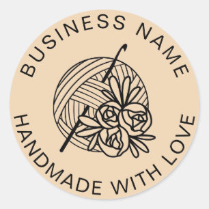 Crochet Handmade Custom Business Name Floral Classic Round Sticker