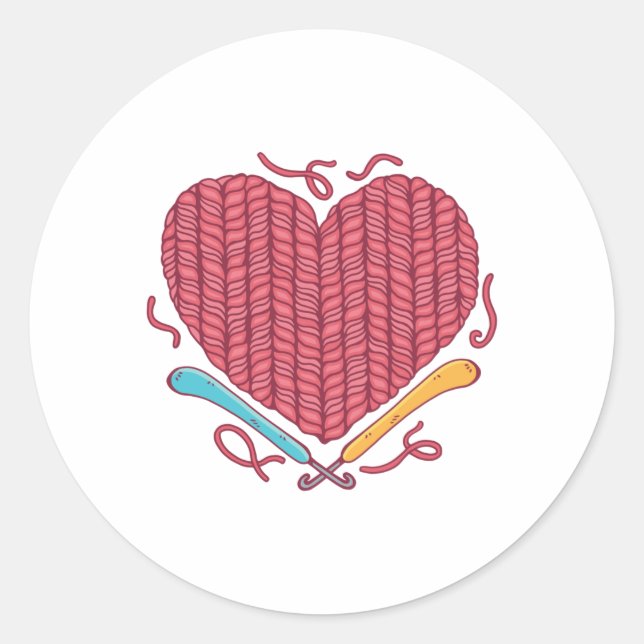 Crochet heart classic round sticker (Front)