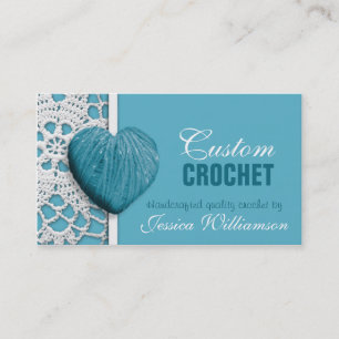Crochet - Heart Shaped Yarn Blue Business Cards