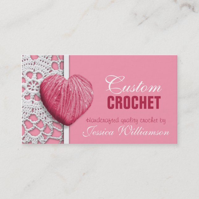Crochet - Heart Shaped Yarn Pink Business Cards (Front)