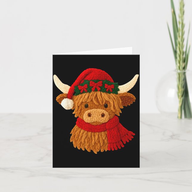 Crochet Highland Cow Christmas Winter Girly Kids T Card (Front)