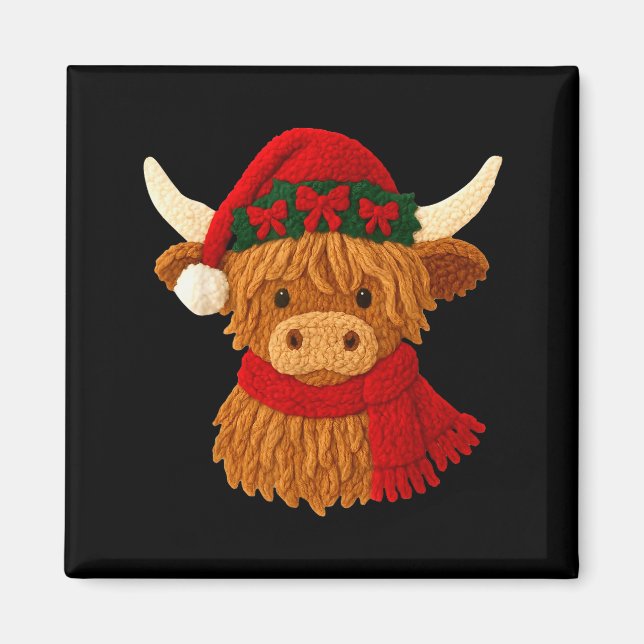 Crochet Highland Cow Christmas Winter Girly Kids T Magnet (Front)