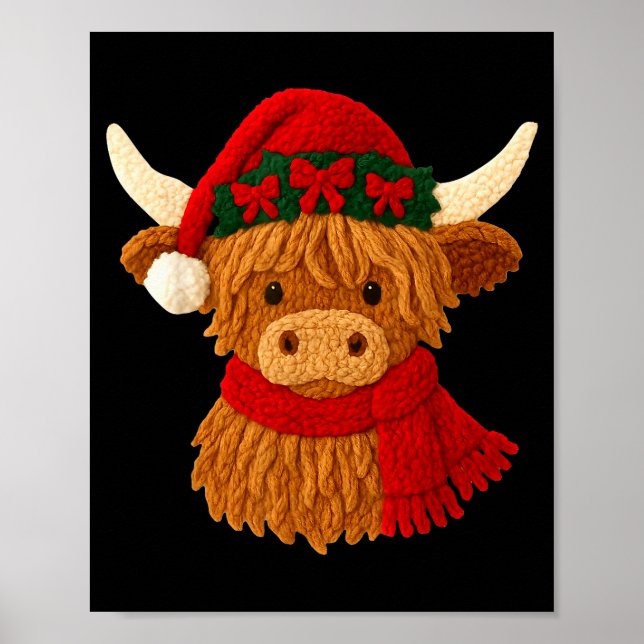 Crochet Highland Cow Christmas Winter Girly Kids T Poster (Front)