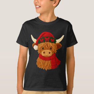 Crochet Highland Cow Christmas Winter Girly Kids T T-Shirt