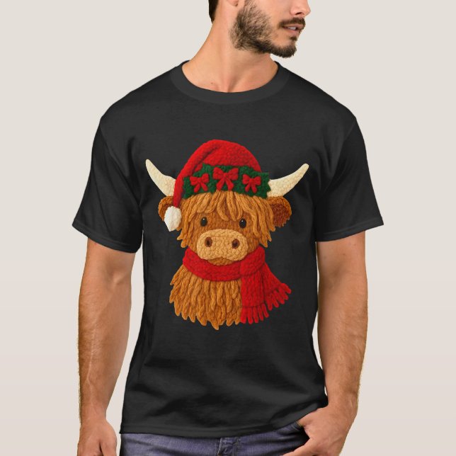 Crochet Highland Cow Christmas Winter Girly Kids T T-Shirt (Front)