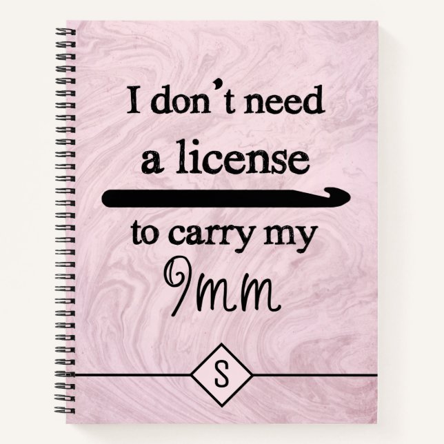 Crochet Hook License Crafts Pink Marble Initial Notebook (Front)