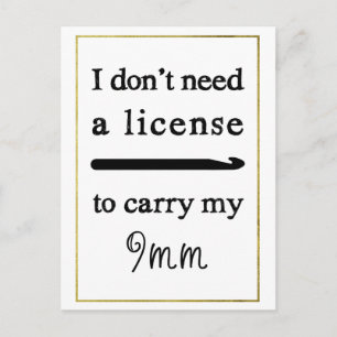 Crochet Hook License Faux Gold Border Crafts Postcard