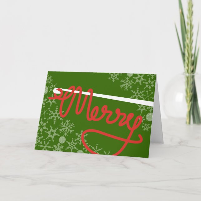 Crochet hook Merry Christmas yarn gift card (Front)