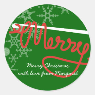 Crochet hook Merry Christmas yarn gift tag sticker