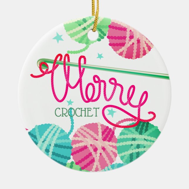 Crochet hook Merry Christmas yarn tree ornament (Front)