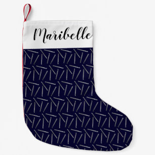 Crochet Hooks Print + Name Faux Silver Navy Crafts Small Christmas Stocking