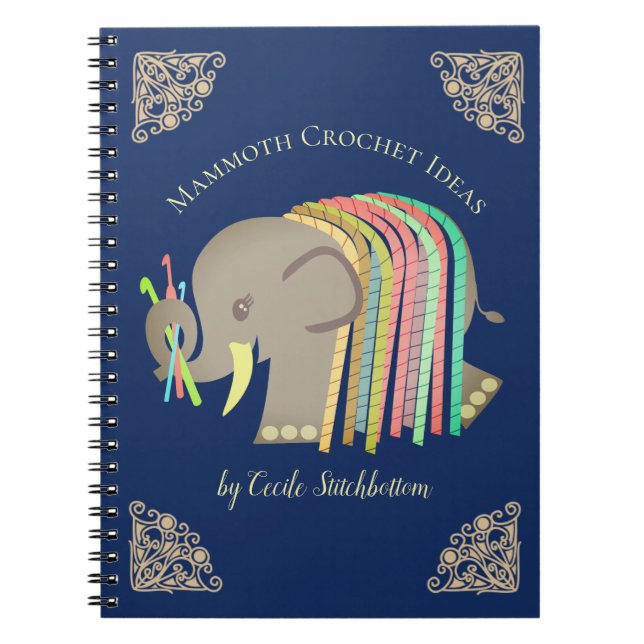 Crochet hooks yarn elephant crafts pattern binder notebook (Front)