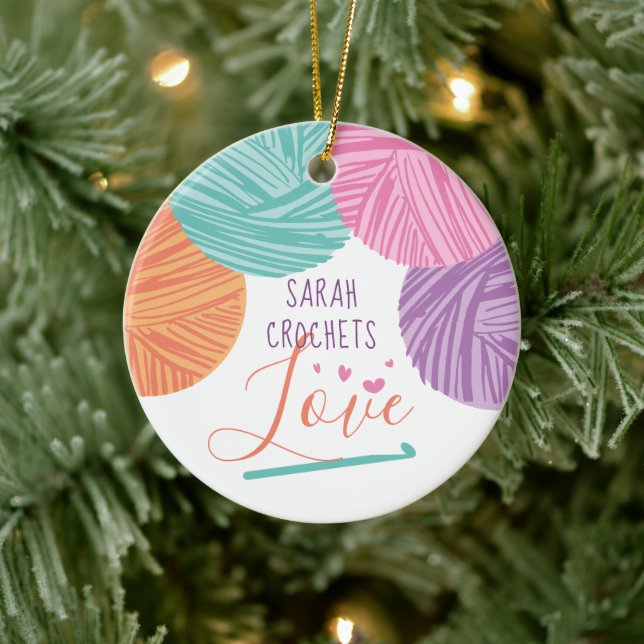 Crochet hooks yarn love personalised Christmas Cer Ceramic Tree Decoration (Tree)