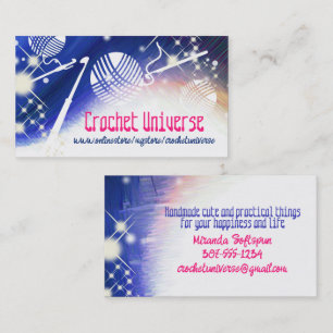 Crochet hooks yarn space universe craft show business card